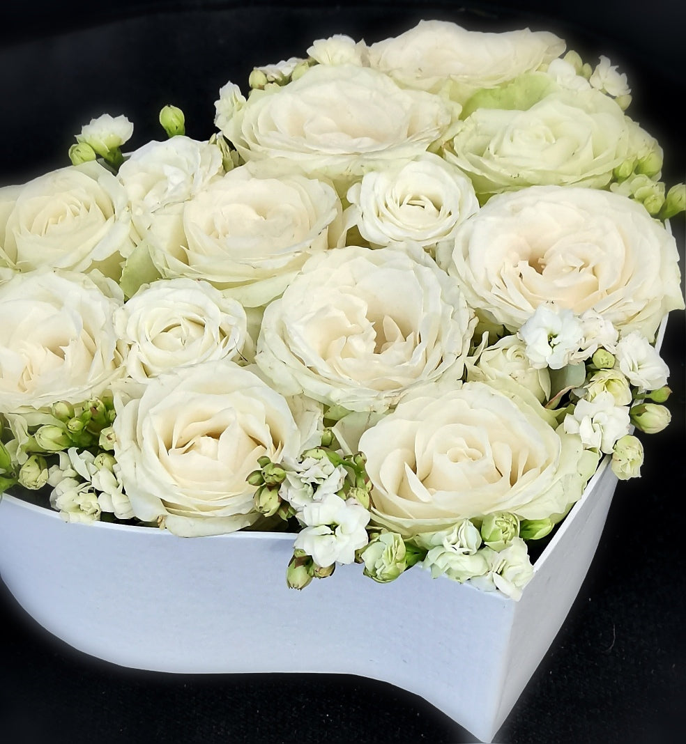 White Roses Heart Box
