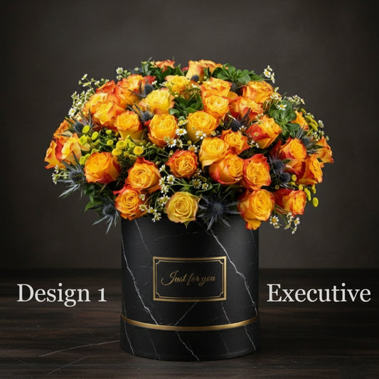 Hat Box Roses - Orange Coloured Hat Boxes